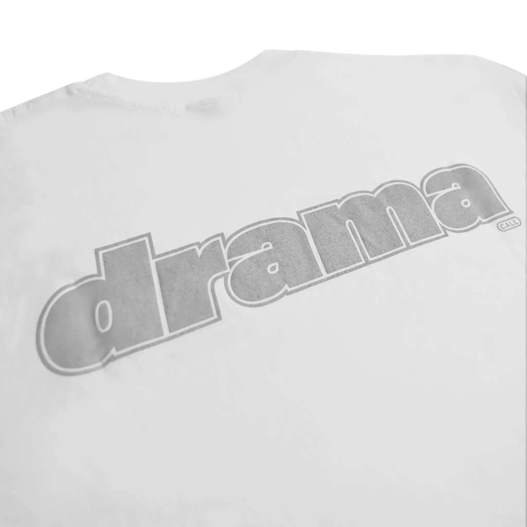 Back logo view of Drama Call Staple Staff White T Shirt